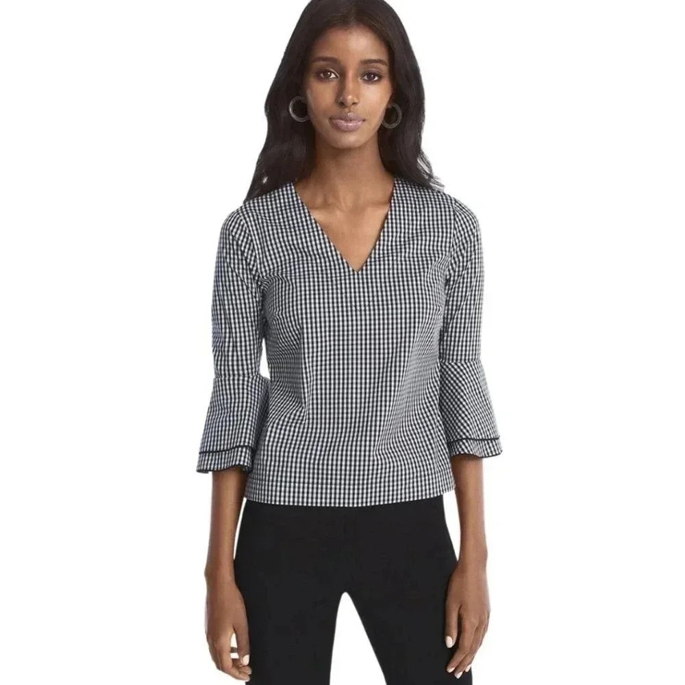 Women's Black and White Checkered Top